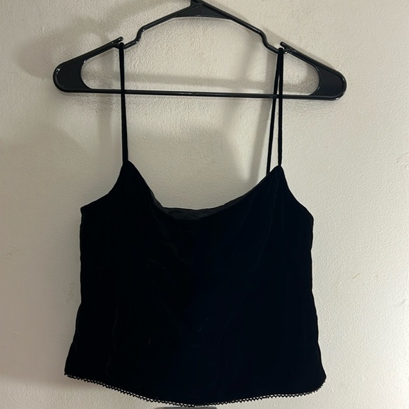 NWT RALPH LAUREN BLACK VELVET SPAGHETTI STRAP SHORT TOP WITH BEADED HEM SZ SMALL - Picture 1 of 4